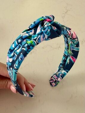 Lilly Pulitzer fabric Navy Floral Knot Headband in the Pineapple Paradise print